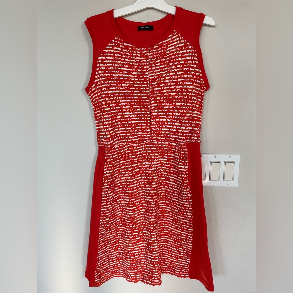 Max & Co Women’s Dress Knees S Orange And White Sleeveless 100% knitting Cotton